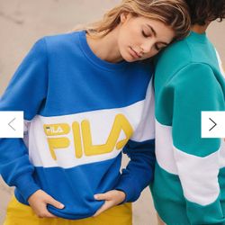 Fila X Urban Outfitters Blue And Yellow Womens Crewneck Sweatshirt Size Large