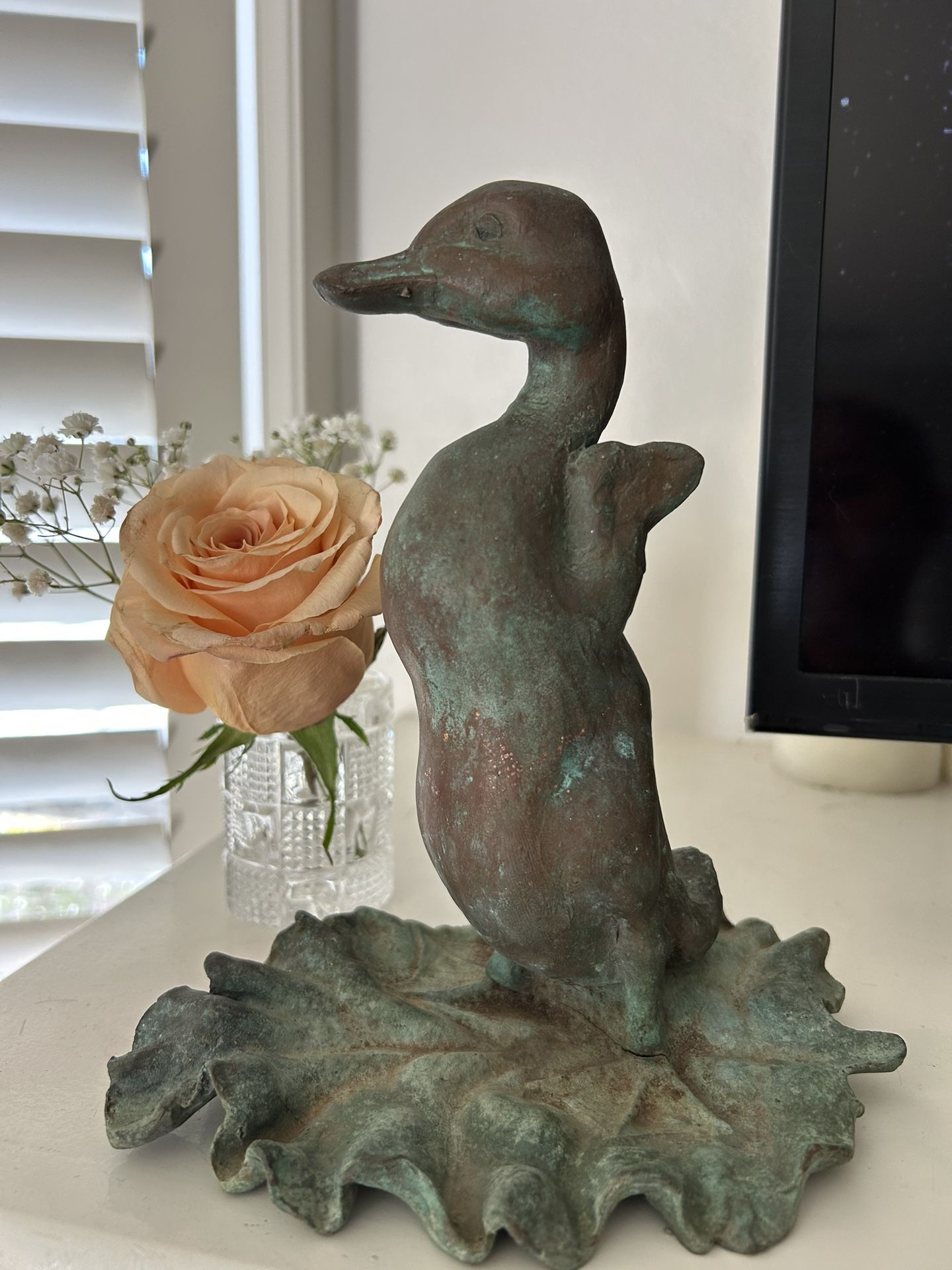 Antique Heavy Bronze verdigris patina signed Duck sculpture Duckling RARE Sculpture Collectible Statue Ornamental Figure Vintage 