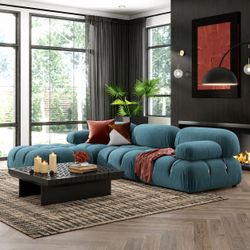 4-Pc Teal Blue Velvet Camaleonda Style Sectional Sofa w/ Ottoman [NEW]   <NO Assembly Req>