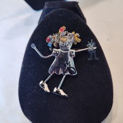 Fun CAT LADY PIN w/ Movable Legs and Cat Tail! 