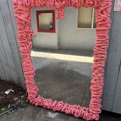 Beautiful Large Pink Framed Art Deco Mirror