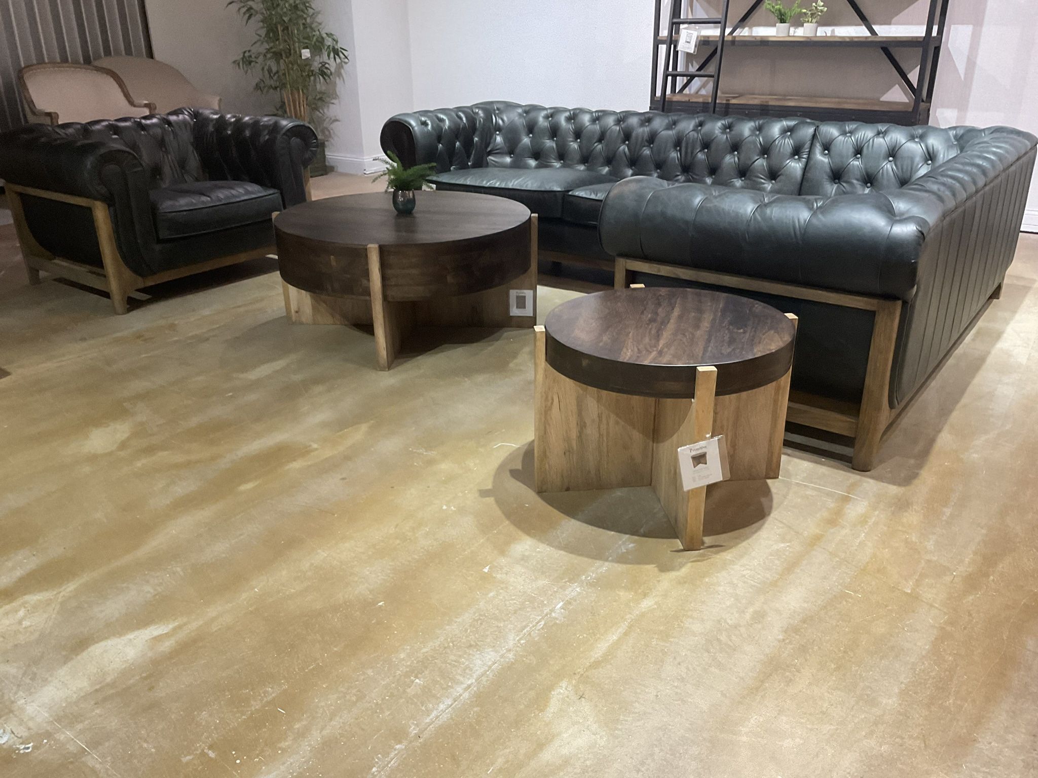 MOD Chesterfield Sectional Sofa and chair Top Grain Leather Black 114