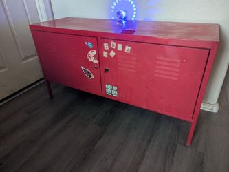 Red locking cabinet foot locker