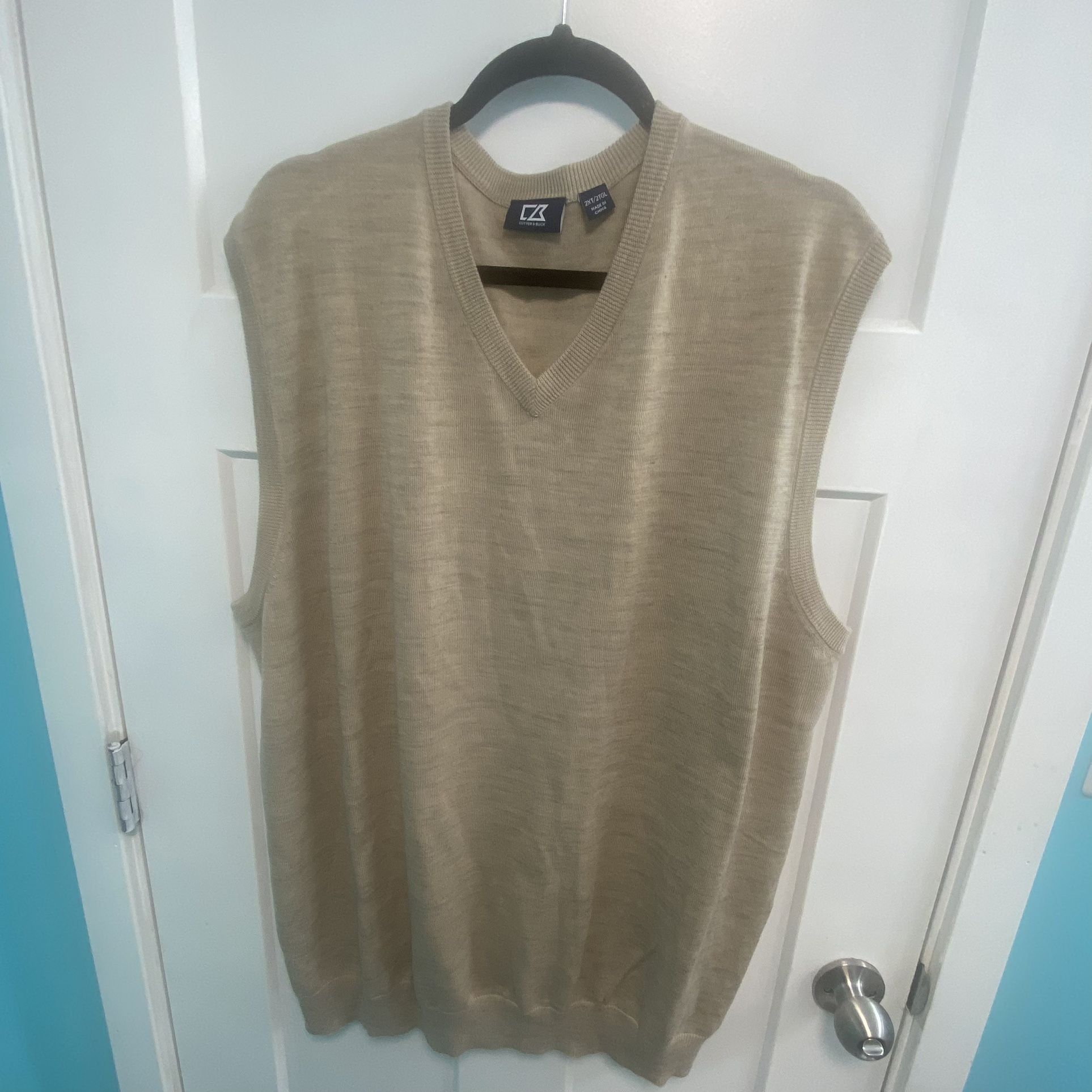CUTTER & BUCK Mens Beige Sleeveless V Neck Oversized Fit Sweater 2XT