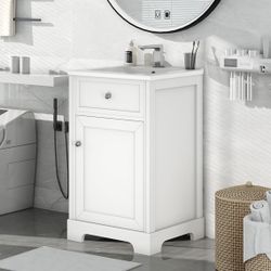 Assembled New Solid Wood Frame 20" Bathroom Vanity Cabinet Modern Freestanding Bathroom White