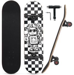 Complete Skateboard with Robot Checker Graphic