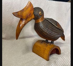 Vintage Wicker Wood Toucan Bird Box / Made In The Peoples Of Republic Of China SHANGHAI HANDICRAFTS