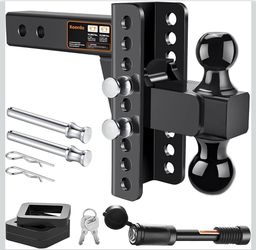 Koerdo Adjustable Trailer Hitch Fits 2.5" Receiver, Drop Hitch & Tow Hitch with 6-Inch Drop/Rise, 2" & 2-5/16" Dual Ball Hitches for Trucks, 22,000 lb