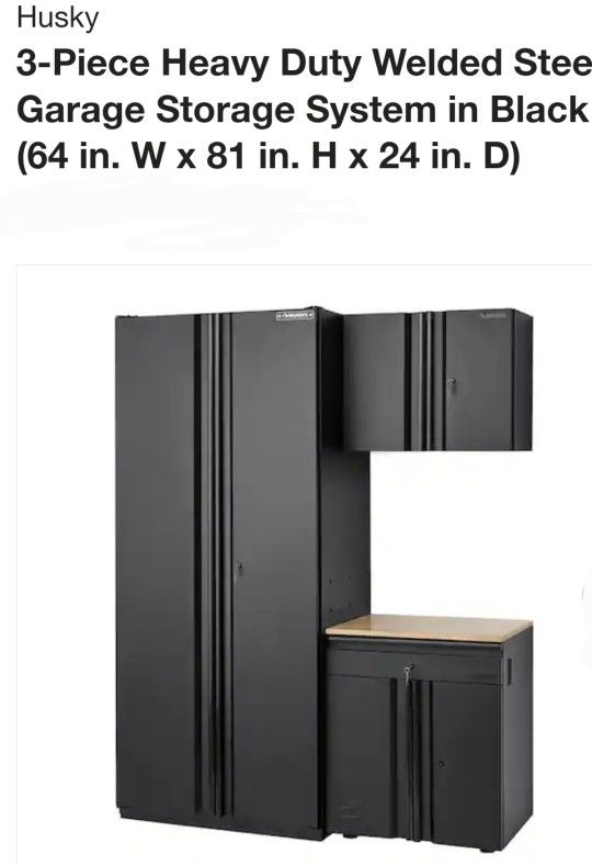 3pc HUSKY Heavy Duty Garage Cabinets, Minor Scuffs, Scratches, New, Financing Available