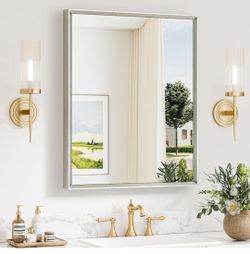 Keonjinn 24 x 30 Inch Brushed Nickel Bathroom Mirrors for Over Sink