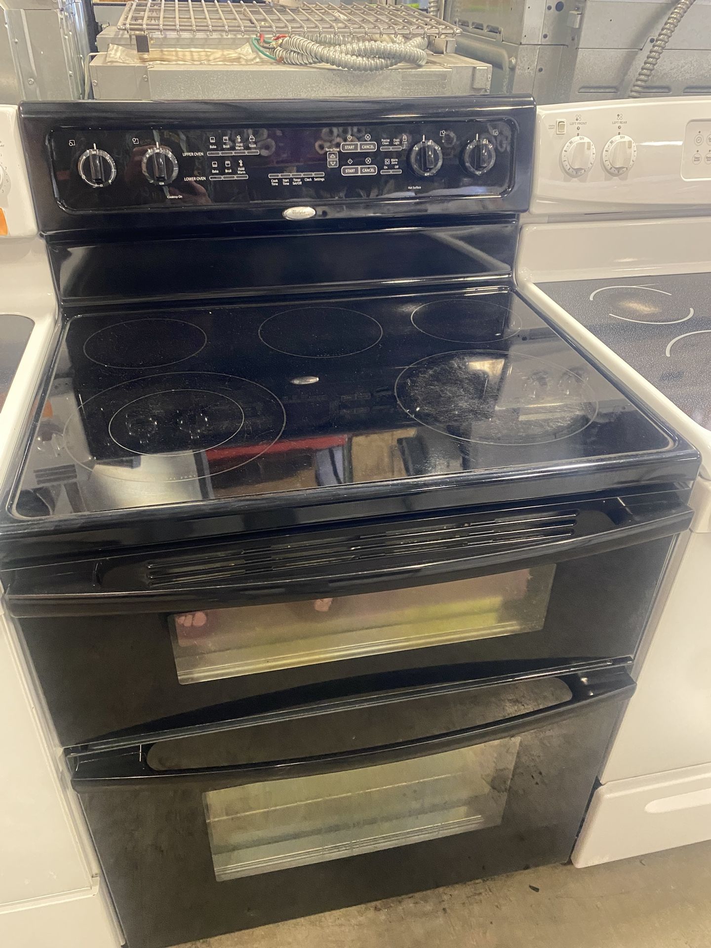 WHIRLPOOL DOUBLE OVEN GLASS TOP STOVE WORKS LIKE NEW CLEAN W/WARRANTY etc.