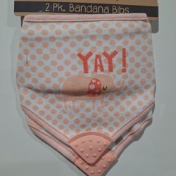 2 Pk Bandana Bibs With Attached Chewy Teether 