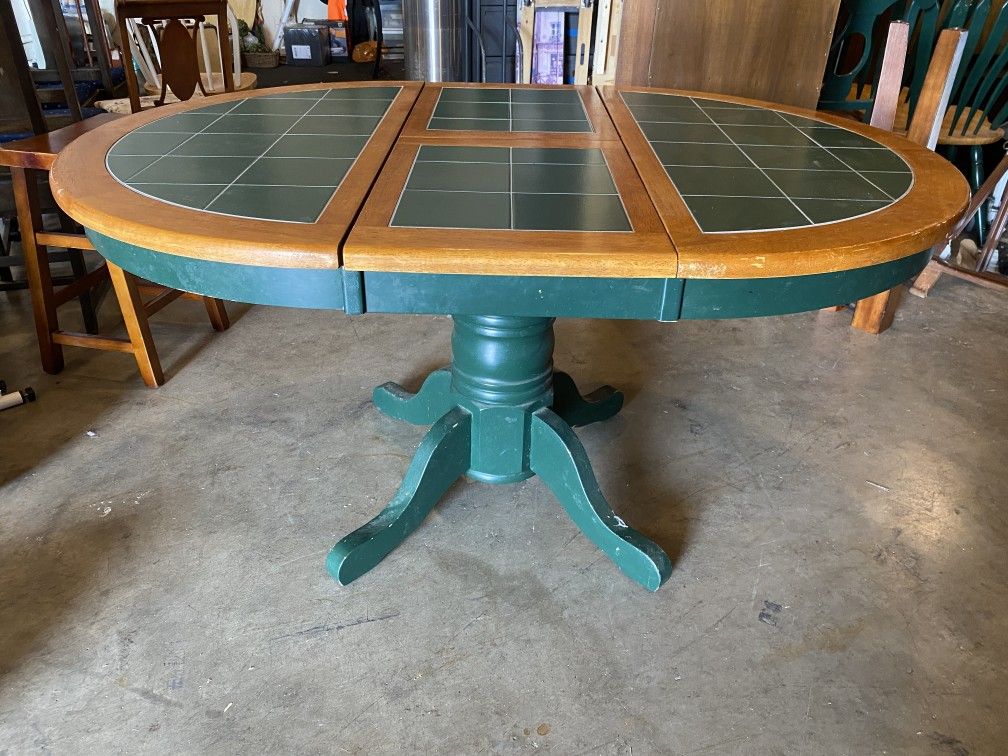 Forest Green Tile Top Extension Dining Table