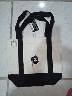 Spirit Ghost Face Tote Bag Beige/Black Colorblock Reusable/ tik tok viral