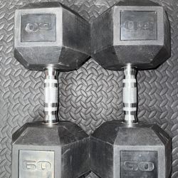 Rubber Hex 60lb Dumbbells 