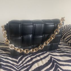 Gold Chain Faux Leather Woven Cross Body Purse