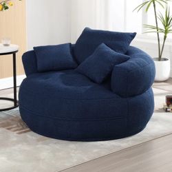 50” Navy Blue Boucle Foam Filled Bean Bag Accent Chair [NEW - OPEN BOX / NEVER USED] **Retails for $300 