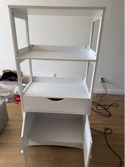 White Kitchen Microwave Stand / Coffee Bar Station with Drawer & Cabinet - Like New