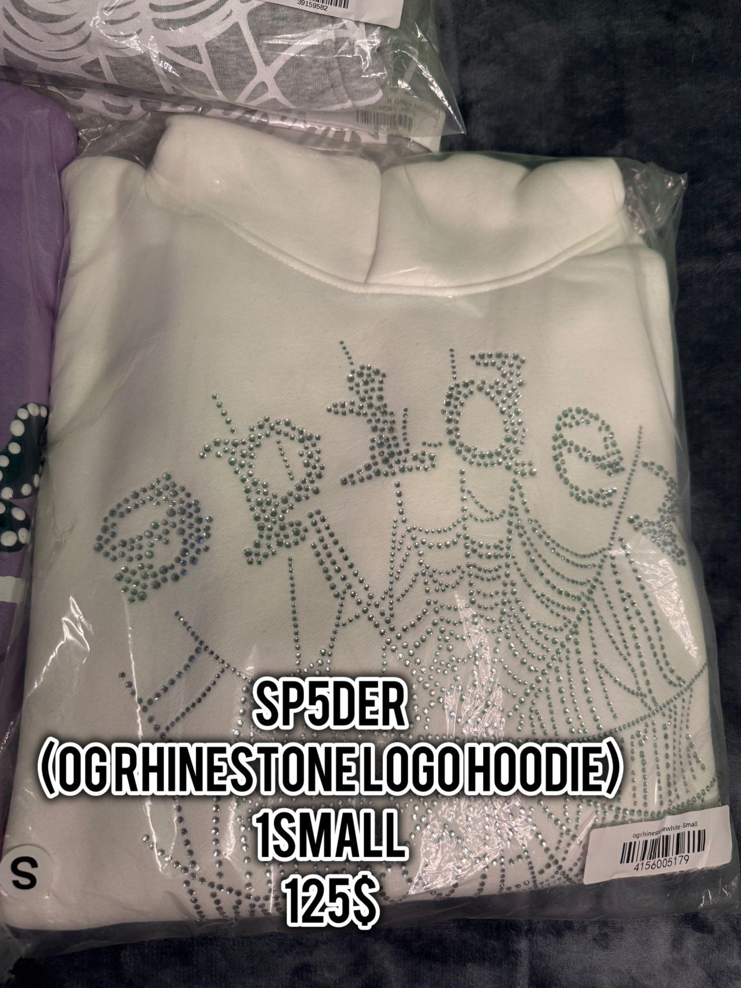 sp5der rhinestone white hoodie 