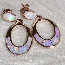 Rose Gold Over Sterling Silver Fire Opals Earrings