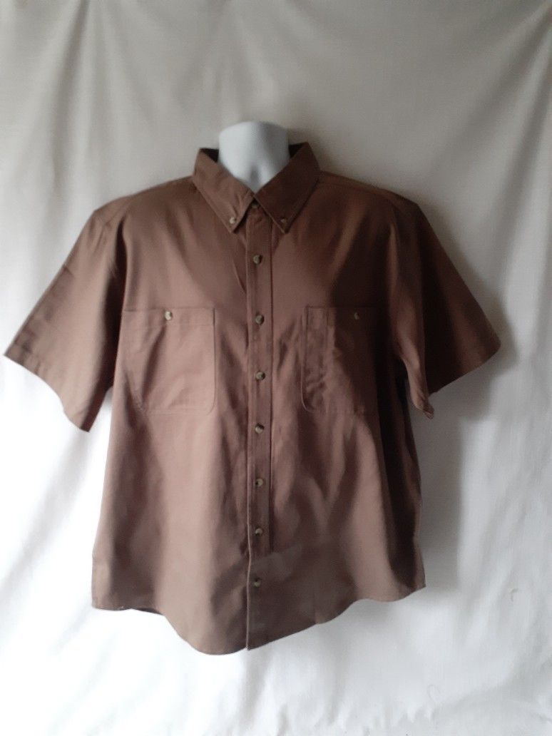 Scandia Woods men's brown short-sleeve button-down shirt size XLG TL