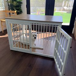 42” Heavy Duty Furniture Style Dog Crate + Breathable Crate Cover (Like New)