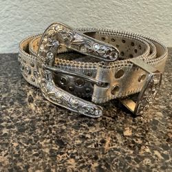 Vintage Rhinestone Women’s Western Belt Silver