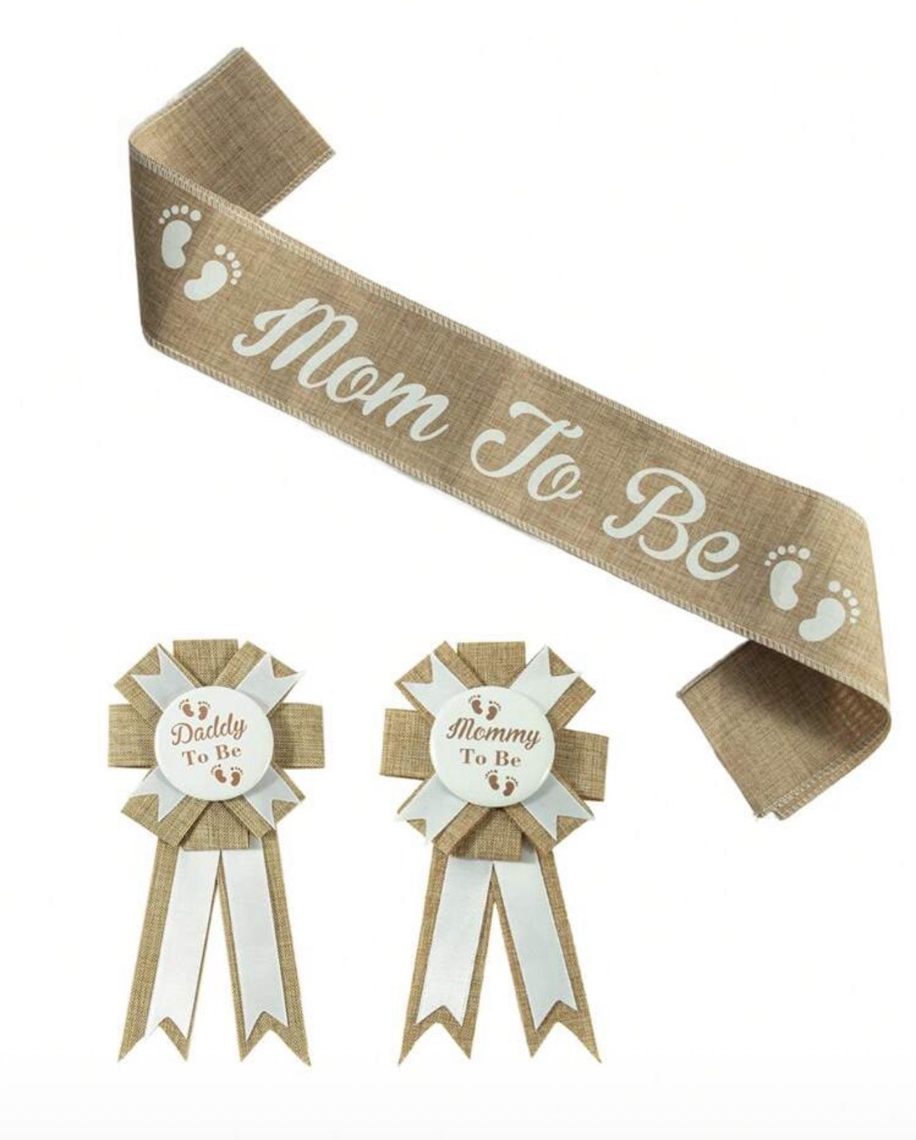 Neutral Mom Burlap Mommy/Daddy to be Pins & Sash