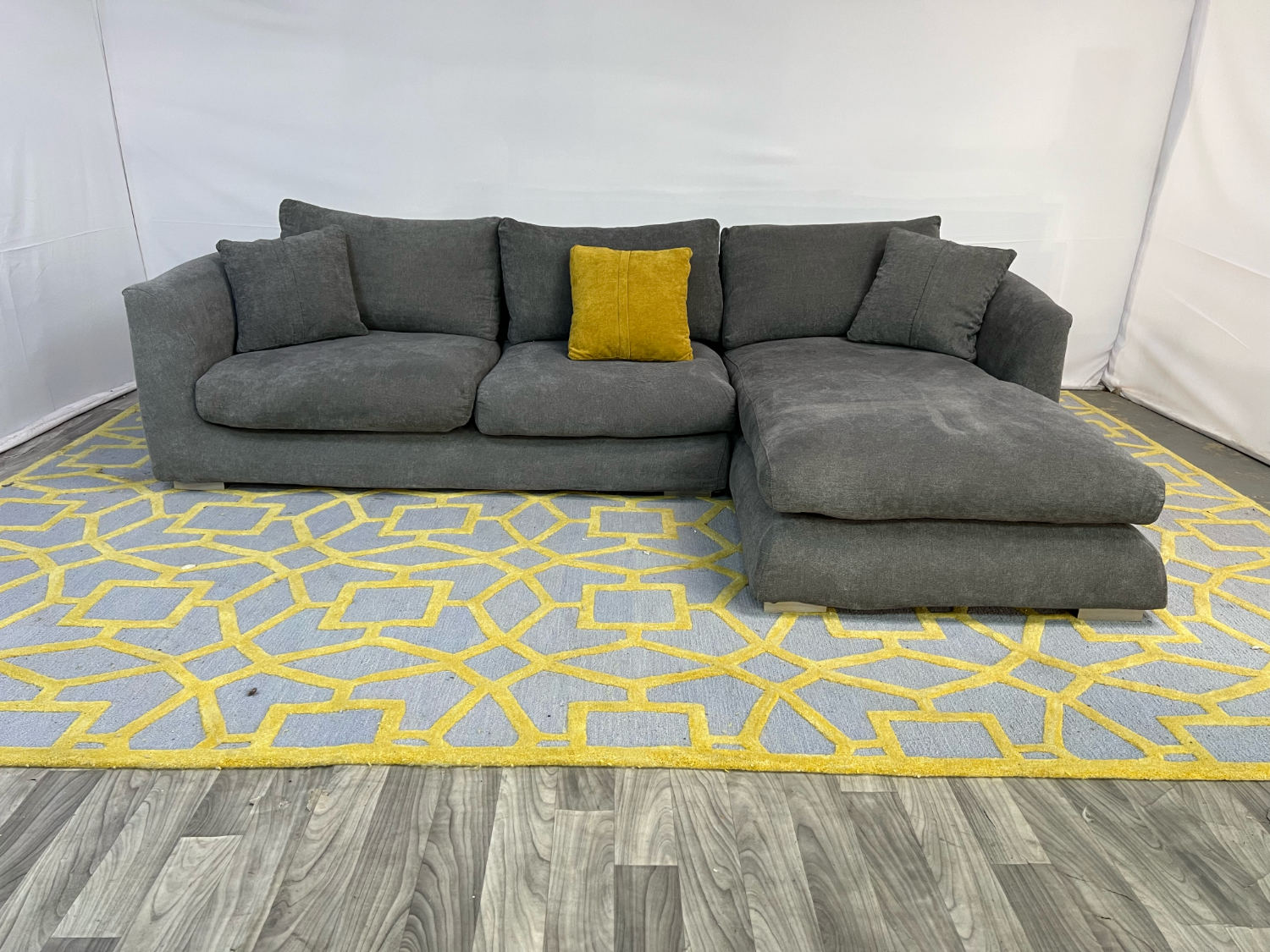 ( Delivery Available ) Valyou Feathers Dark Gray Sectional Couch