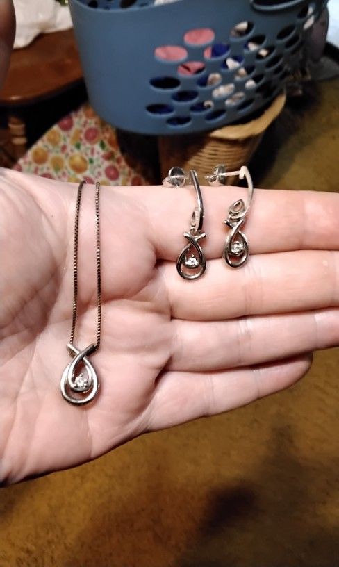 Sterling Silver And Cubic Zirconia Necklace And Earrings Set