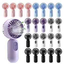 24 Pack Mini Portable Fan Bulk for Travel 3 Speeds, Rechargeable USB Battery Operated, Small Handheld Personal Eyelash Fans for Women Men Indoor Outdo