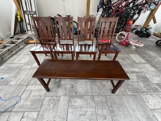 Dark Wood Dining Chairs and Bench Set