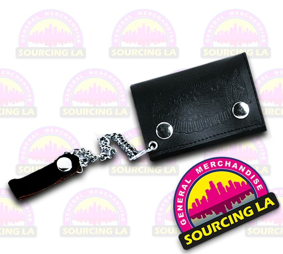 LEATHER TRIFOLD BIKER WALLET WITH CHAIN