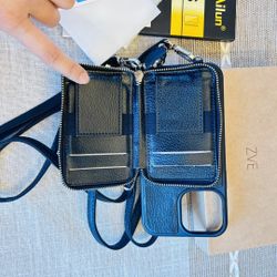 iPhone 13 Pro Max 6.7 Inch Crossbody Wallet Case And Two tempered Glass Screen Protectors