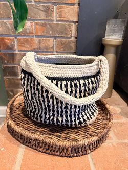 Black and Cream Crochet Tote Bag