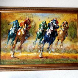 Kentucky Derby Horse Racing Oil Camvas Painting P.Gardner