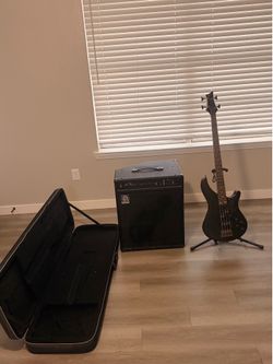 Mitchell MB200 Gun Metal Bass and Ampeg BA-115 amp