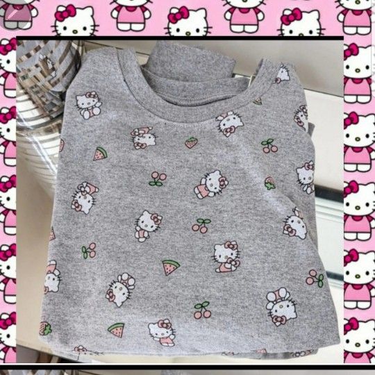 Hello Kitty cherry/strawberry/watermelon Gray Sweater NWT Sanrio