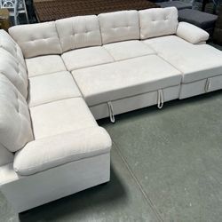New Beige Premium large Sectional sofa with pull-out bed. Sofa bed, sectional sofa with storage chaise, sofabed, sleeper sofa, sectionals, sofa, couch