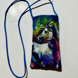 Designer hand painted silk crossbody phone glasses pouch bag crossbody New