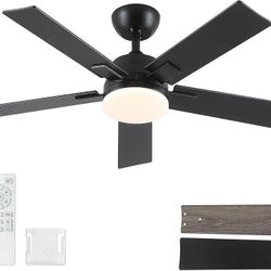 42 Inch Ceiling Fans with Lights and Remote, Black Ceiling Fan with 5 Blades, 6 Speed Reversible DC Motor, 3CCT Dimmable LED, Modern Design for Bedroo