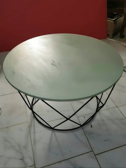 Modern Round Coffee Table Black Geometric Wire Base