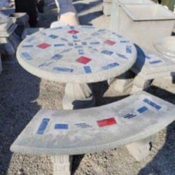 Concrete Mosaic Picnic Table with 3 Benches/ Outdoor Patio Furniture