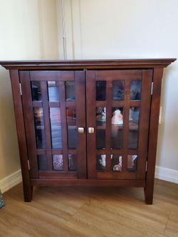 Dark Wood Display Cabinet with Glass Doors