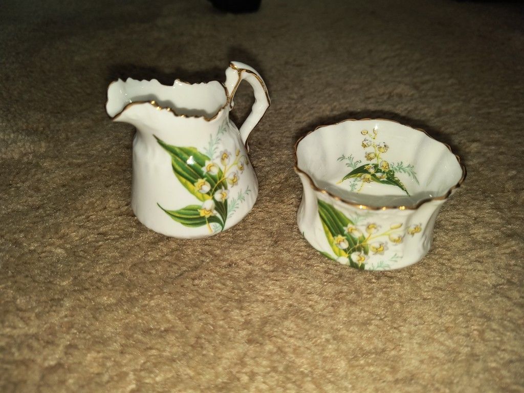 Vintage Hammersly Bone China Mini Creamer & open Sugar bowl Lily Of The Valley