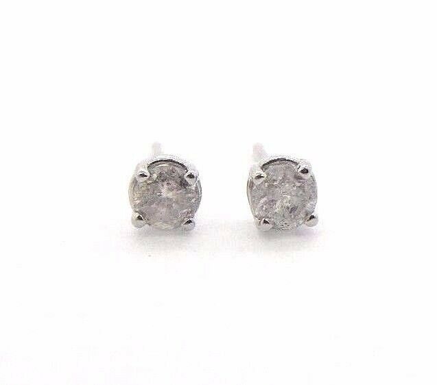 14k White Gold .30ct I2 J-K Diamond Stud Earrings Simple 4 Prong Designer #32366