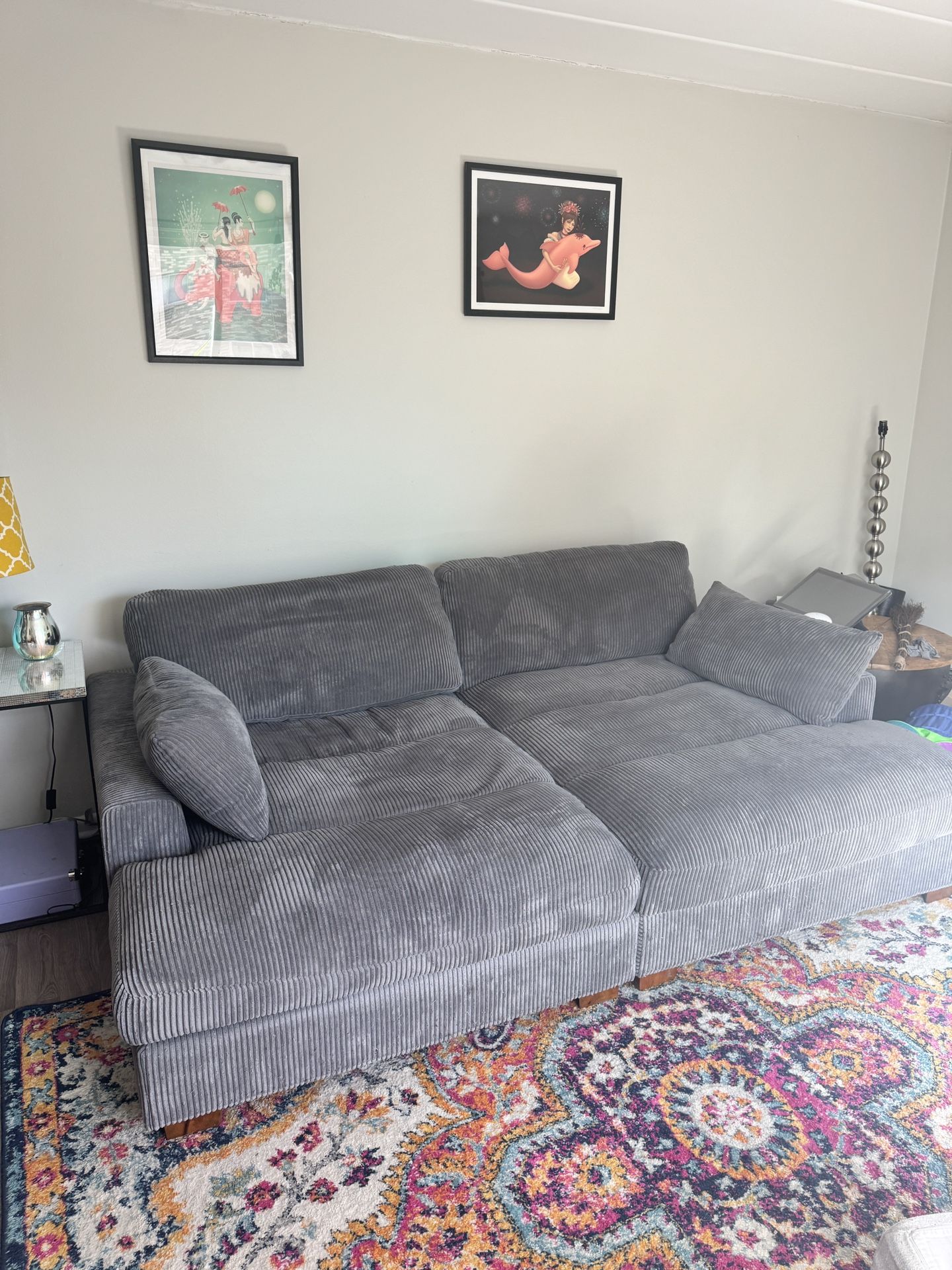 Grey Corduroy Sleeper Sofa