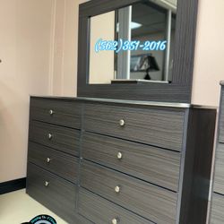 Eight Drawer Grey Compressed Dressed With Mirror New Mueble Comoda 