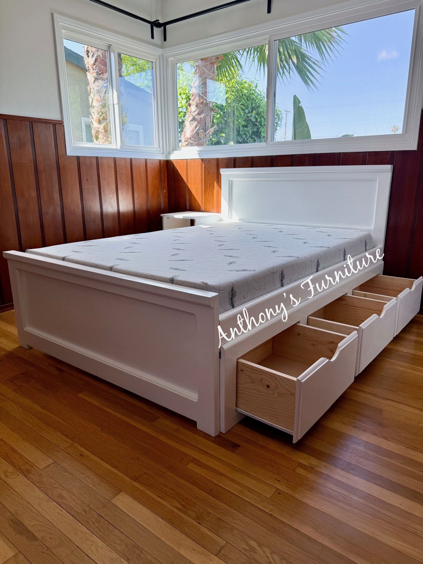 White Full Bed With Drawers And Mattress