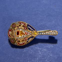 Vintage Italy Mosaic Gold Tone Floral Brooch